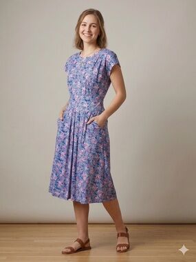 karin stevens casual dresses Vintage Karin Stevens Floral Dress 12 Cottage Core Pockets Roses PTP 20 STH 47